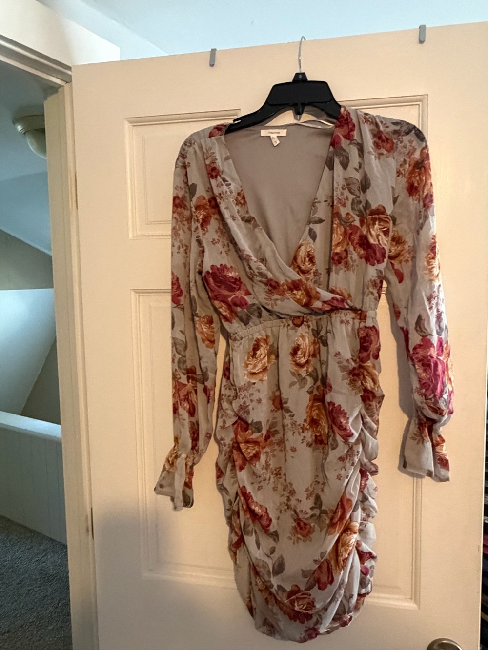 Maurices Floral Wrap Dress in Light Gray with Rose Print